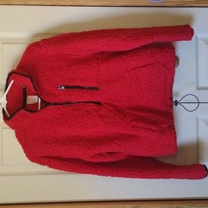 Red faux sherpa pullover